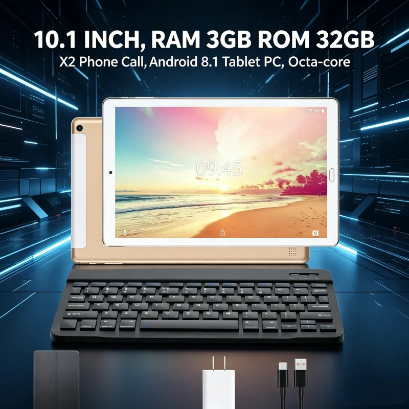 10.1 INCH RAM 3GB ROM 32GB X2 Phone Call Android 8.1 Tablet PC CPU A53 MTK6753 1.3GHz, Octa-core Processor SIM WIFI