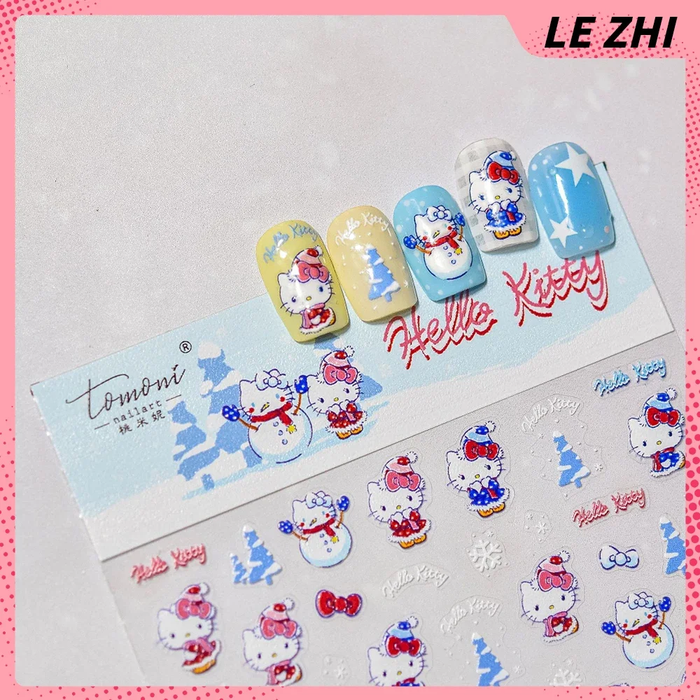 Sanrio Kerst Hellokitty Cinnamoroll Nieuwe Cartoon Nagelstickers Sneeuwpop Sneeuwvlok Diy Handgemaakte Stickers Nail Art Decoratie