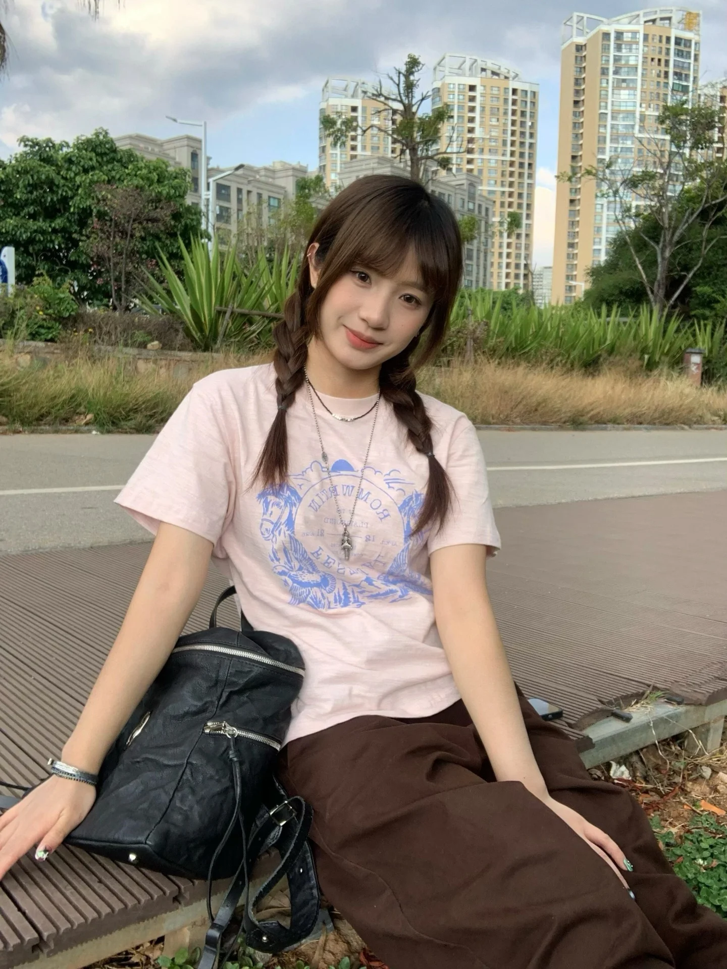 Vintage Hand-Drawn Bamboo Cotton Short-Sleeve T-Shirt Women's Sweet Summer Design Sense Korean Style Loose Fit round Neck
