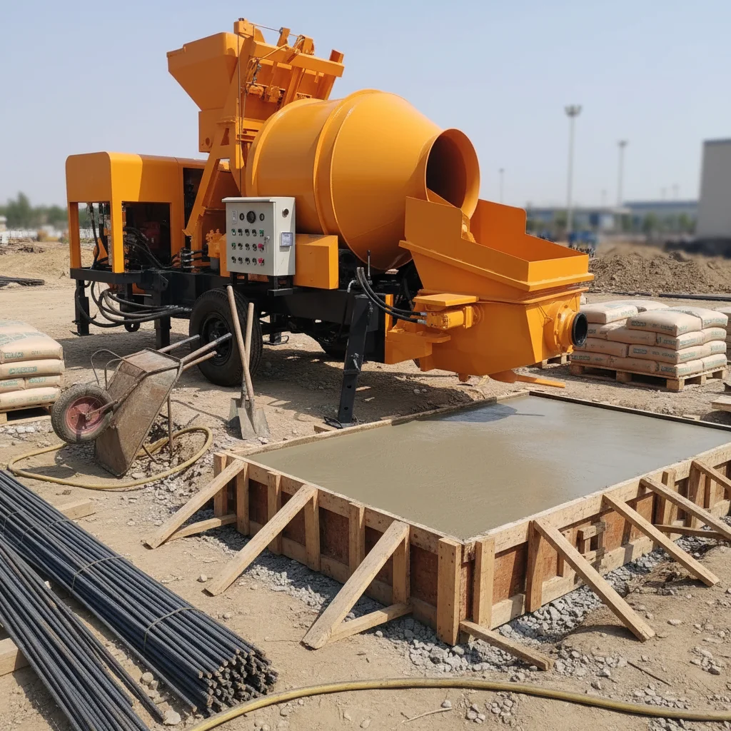 Self Loading Diesel Concrete Mixer Pump Mobile Stationary Reversing Drum 40m/h 180M Vertical/600M Horizontal Conveying High