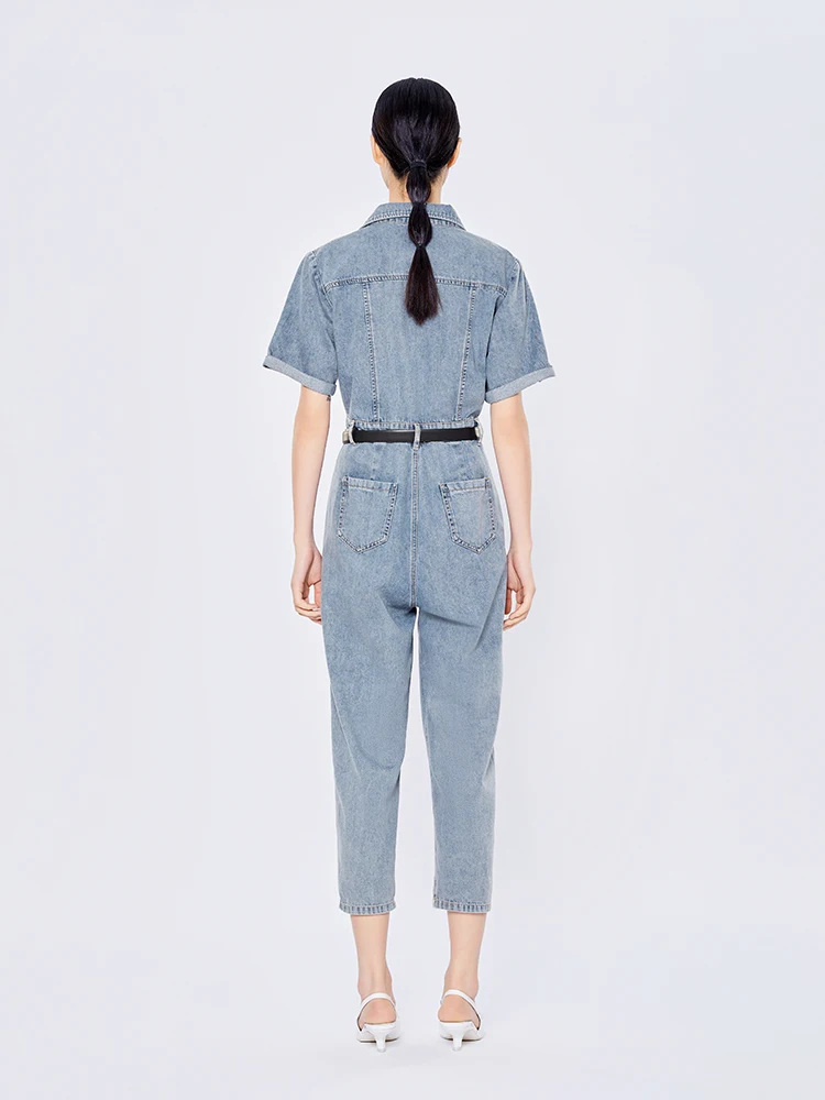 Kombinezon dżinsowy Waed, damski, casualowy, z wysokim stanem, body, wiosenna moda, mieszanka bawełny, długie spodnie, wszystkie rozmiary.