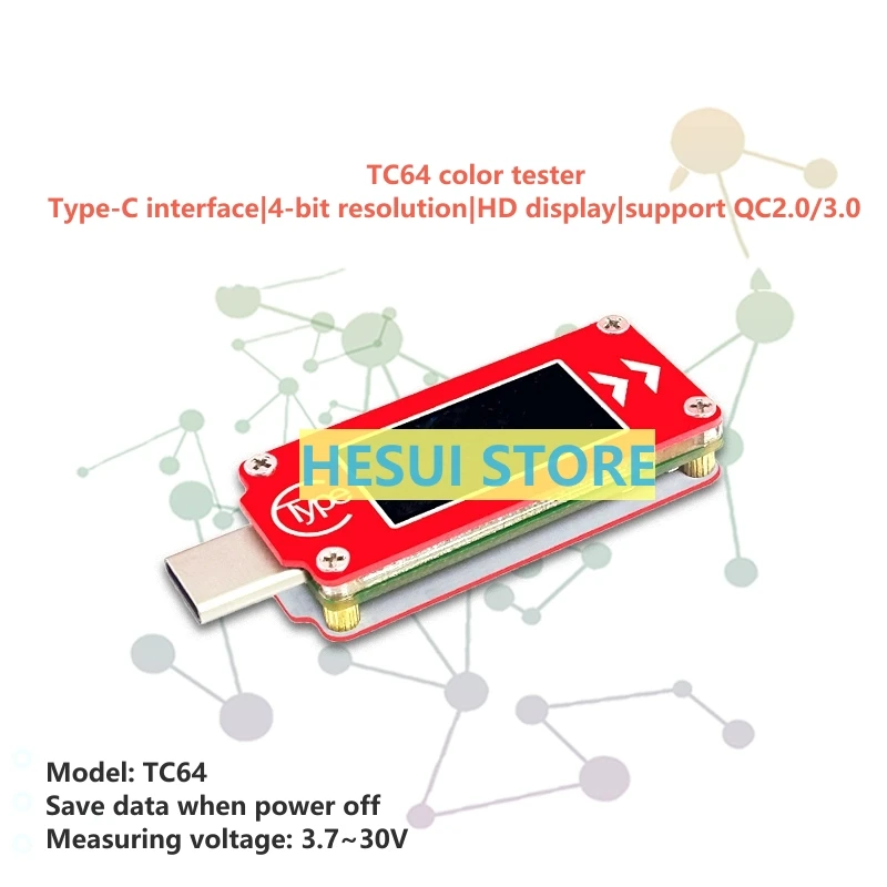 TC64 color screen tester Type-C voltage ammeter PD fast charge detection capacity temperature measurement USB