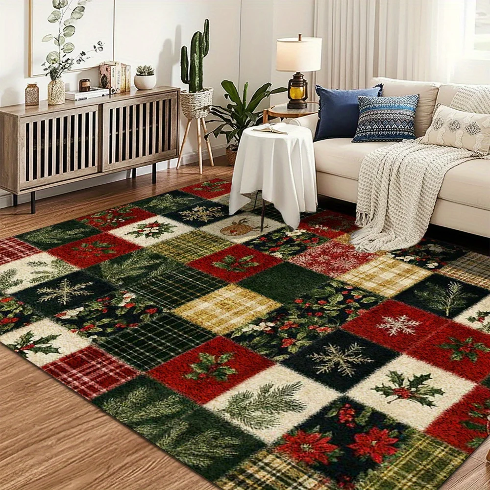 Festive Christmas Doormat Red Plaid Snowman Deer Area Carpet For Living Room Bedroom Front Door Welcome Entrance Floor Mat New