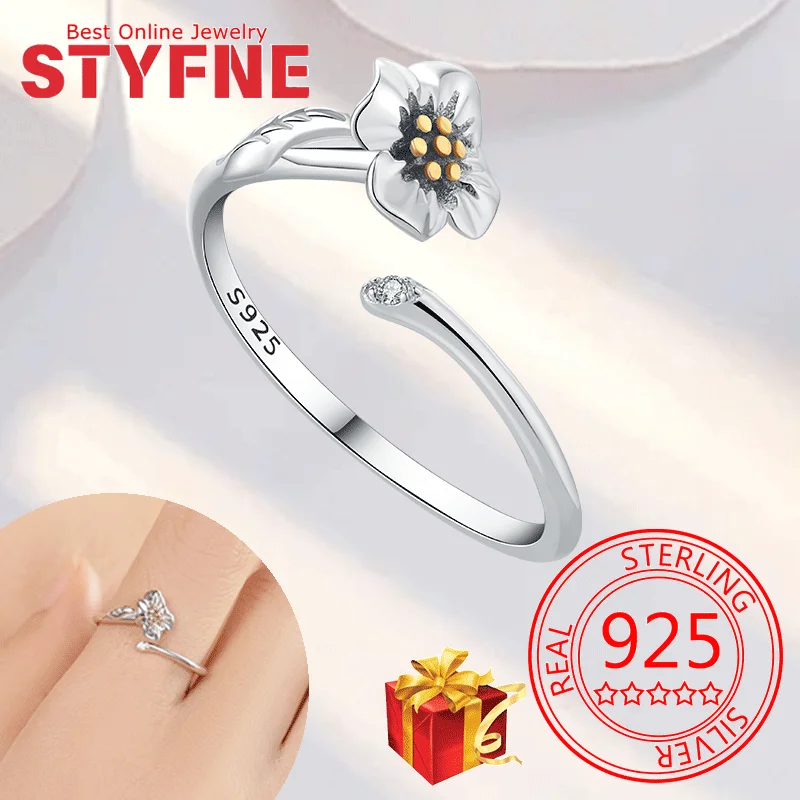 

Real 925 Sterling Silvermorning Glory CZ Finger Rings Adjustable Ring For Women Wedding Jewelry Gifts with GIFT BOX