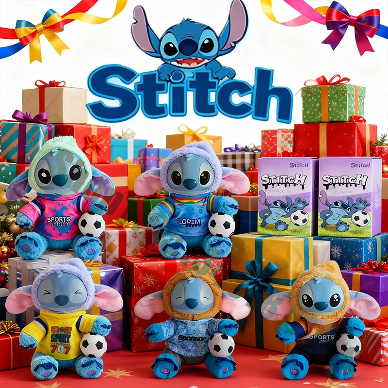 2026 Disney Stitch футбольная серия слепая коробка футбольная тематика плюшевые куклы кулон тайная коробка игрушка виниловая кукла для лица Рождественский подарок ﻿