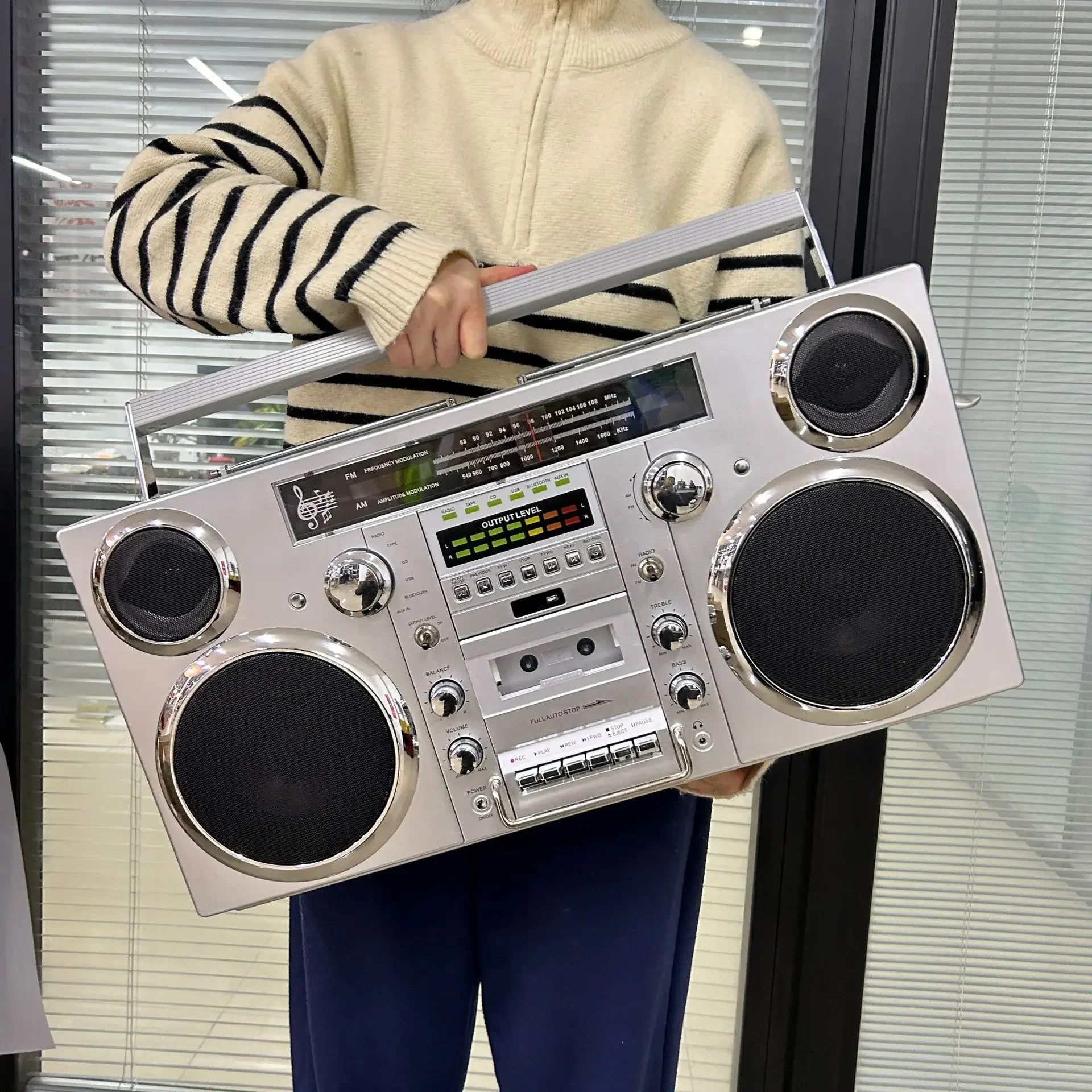 All-in-One Boombox: Cassette Player, CD Player, Bluetooth Speaker & FM Radio, Portable Stereo System for Home & Outdoor