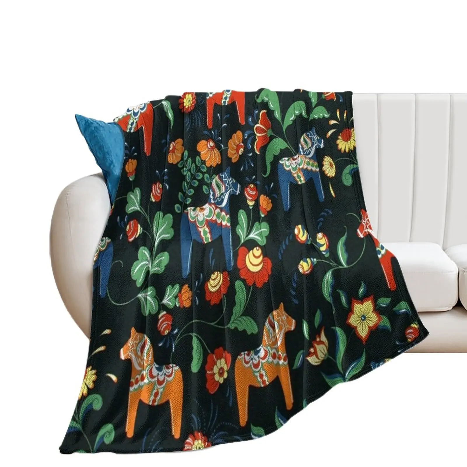 

BEST SELLER - Swedish Dala Horse Throw Blanket Blankets For Baby For Sofa Thin Blankets