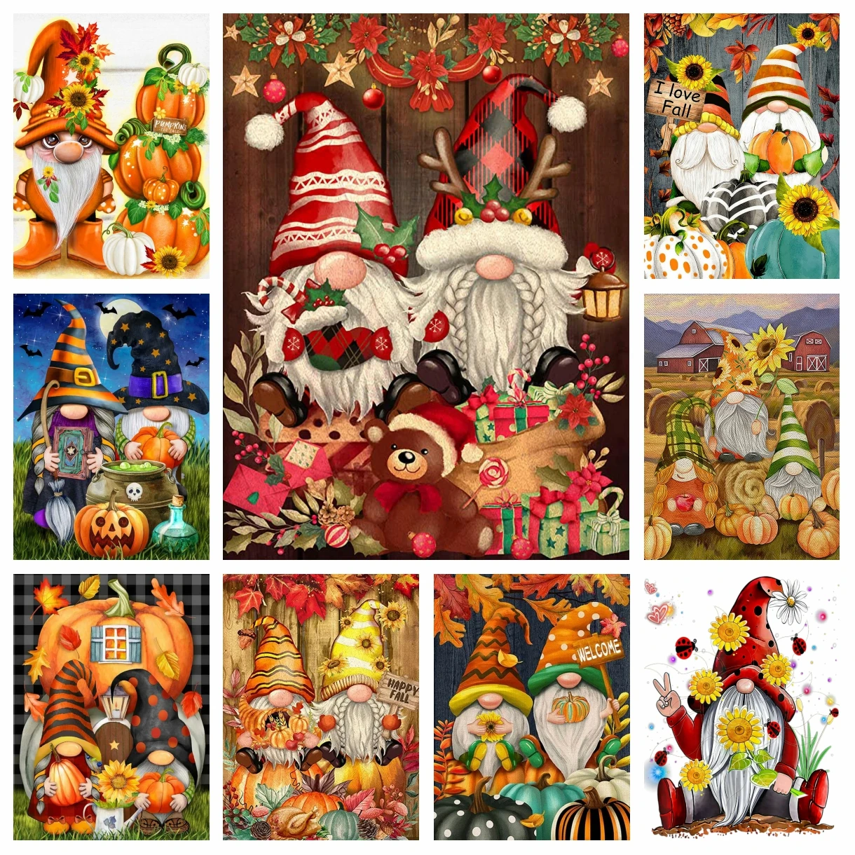 Embroidery Xmas Decorations - DIY Noel Bahçe Cüceleri Elmas Rhinestones