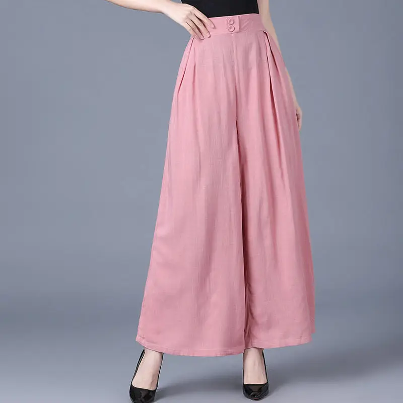 Oversized Women Wide Leg Cotton Hemp Pants Spring Summer New Thin Streetwear Fashion Pink Black Red All-match Casual Trousers