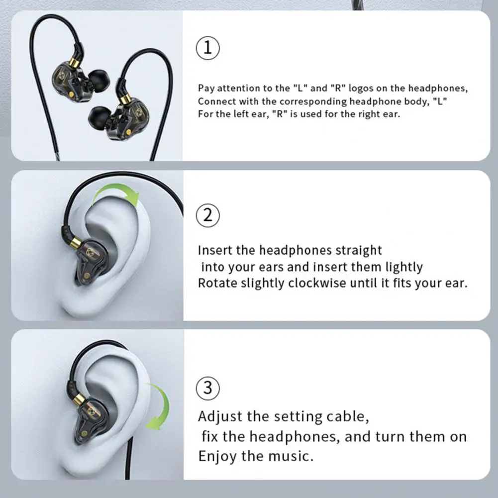 Gold-plated Plug Earphones High-quality Wired Headphones with Microphone for Music Calls Sports Quad Core 8mm Dynamic Driver