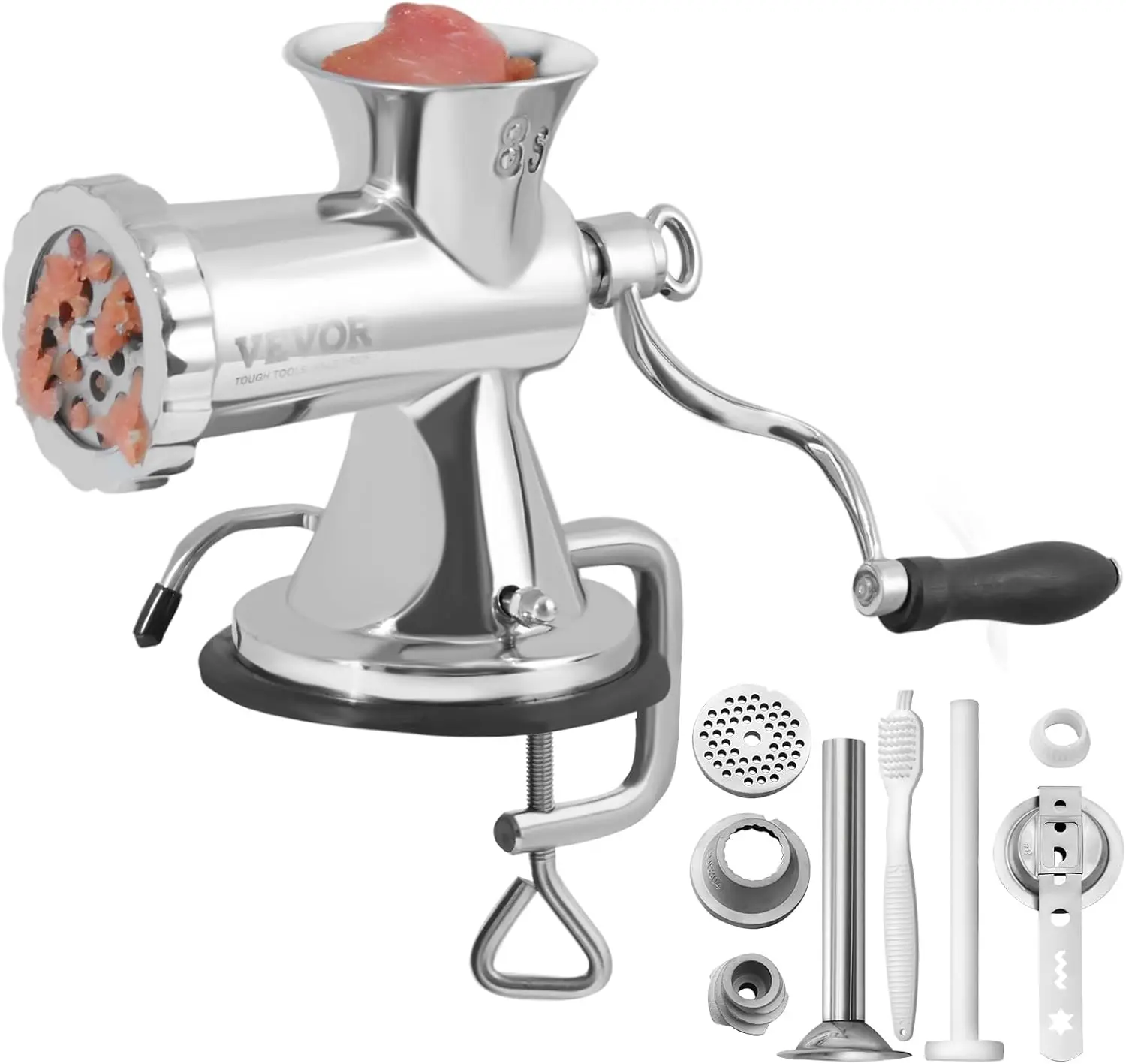 304 Stainless Steel Hand Meat Grinder with Suction Cup + Steel Table Clamp, Meat Mincer Sausage Maker & 2 Cutting Plates