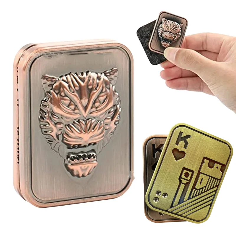 Metal Tiger Skull Push Slider Stress Relief Descompressão Brinquedo, Anti Stress EDC Top, Spinning Poker Brinquedos, Presentes portáteis para