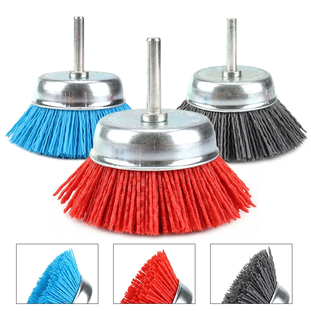 SI FANG 75mm Nylon Filament Abrasive Cup Brush Electric Drill Brush 6mm Handle Used to Remove Rust/Corrosion/Paint