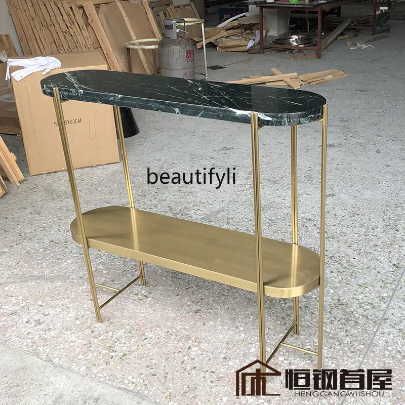 

A26 Simple light luxury double-layer oval entrance table, end view table, long table stainless steel entrance table