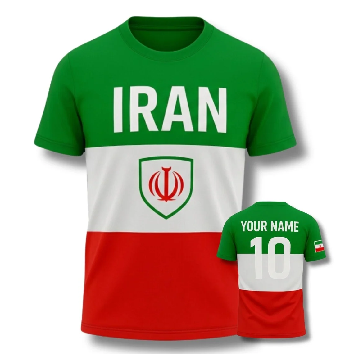 Personalized Iran Soccer Jersey, Green White Red Flag Tee, Custom Name & Number, Summer Unisex T-shirt