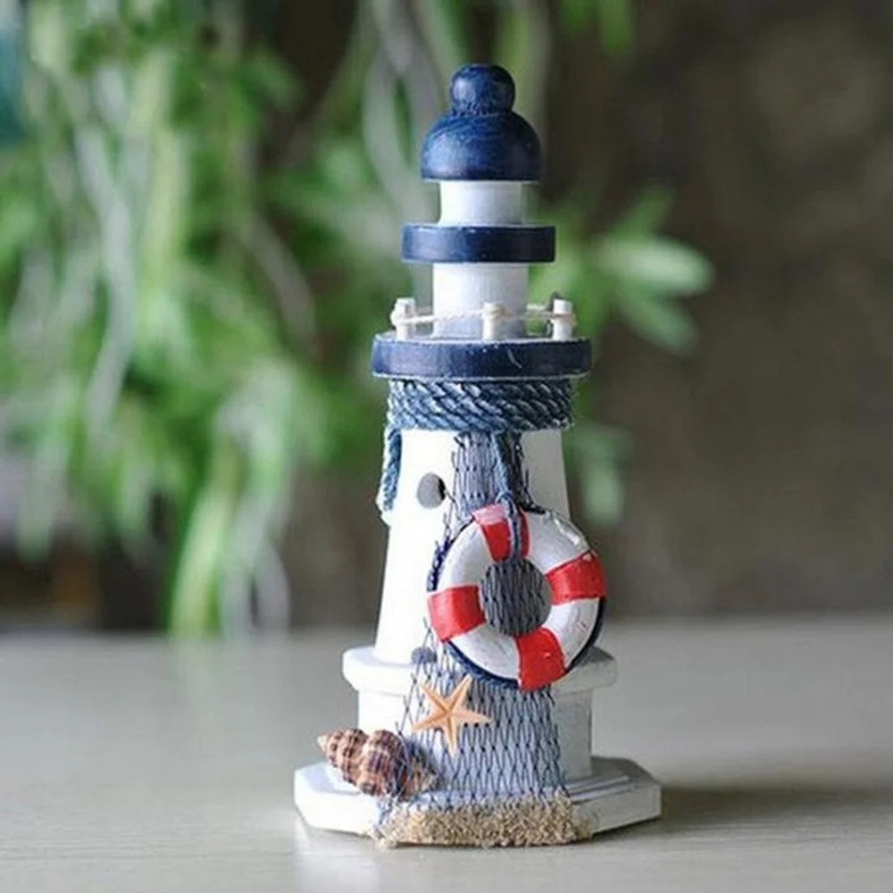 Mediterranean style Cute Craft Home Decoration Wooden Crafted Lighthouse Light Tower Starfish Shell Christmast gifts