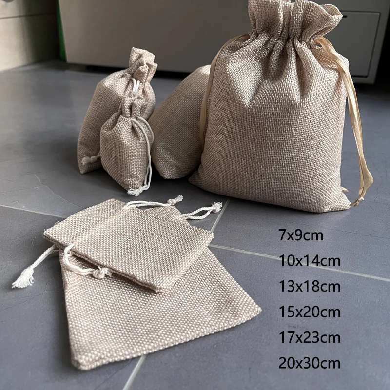 

60pcs Jute Storage Bag Drawstring Gift Bags Sack Linen Burlap Pouches for Christmas Gifts Wedding Jewelry Packaging Display Bag