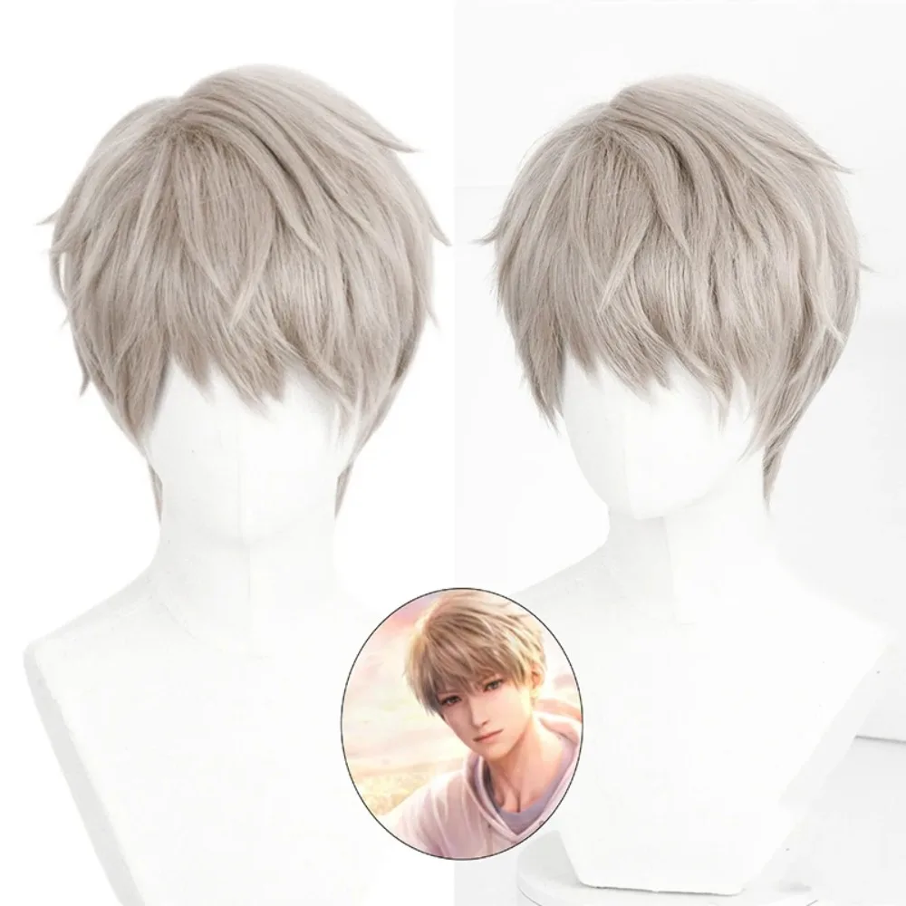 Love and Deep Space Shen Xing Cosplay Wig Linen Gray Slightly Curled Edge Styling Cosplay Wig Simulation Wig Headband