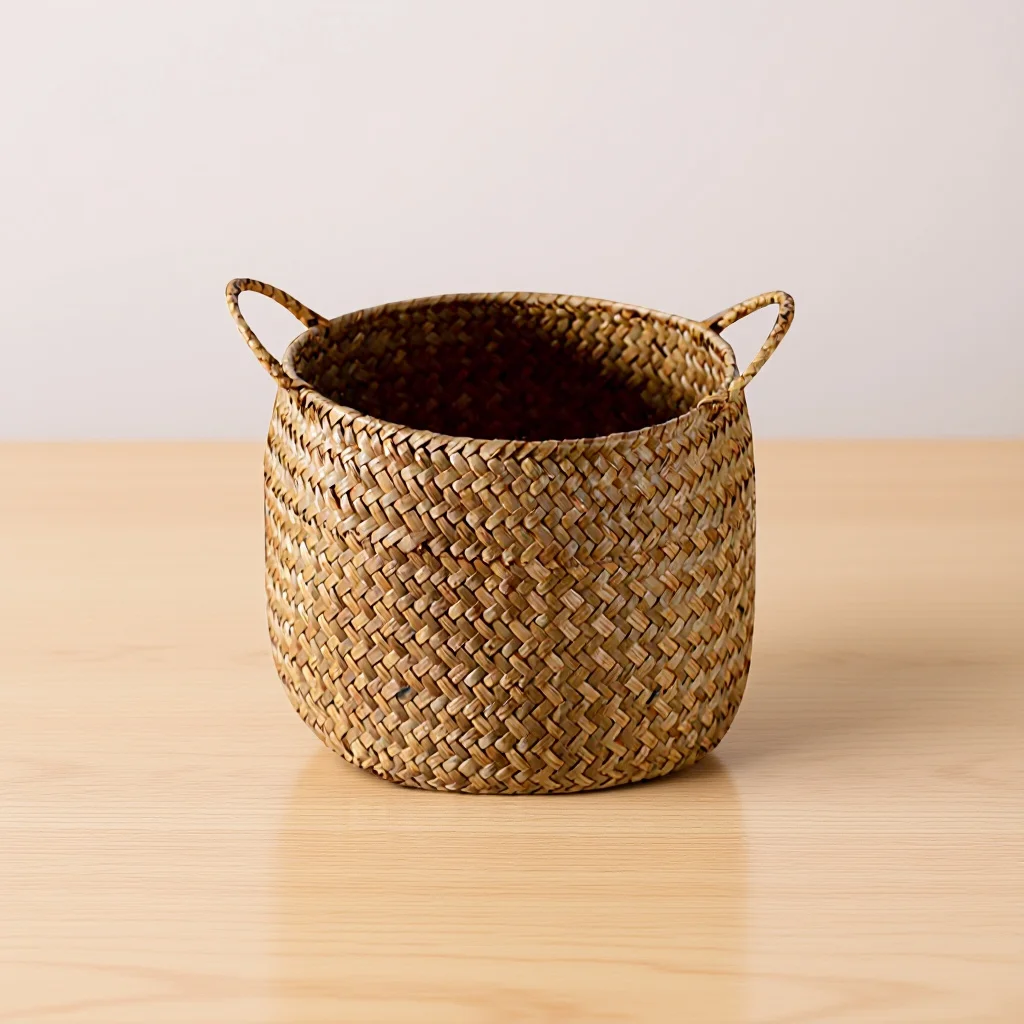

Rustic Woven Storage Basket Natural Seagrass Organizer for Home Decor Shelves Flower Arrangement Toiletries Cosmetics Small
