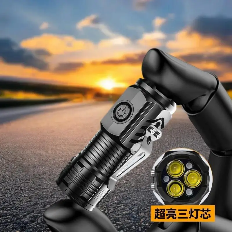 Set Senter Mini LED Ringkas - Senter Taktis 3 Mata Daya Tinggi yang Dapat Diisi Ulang