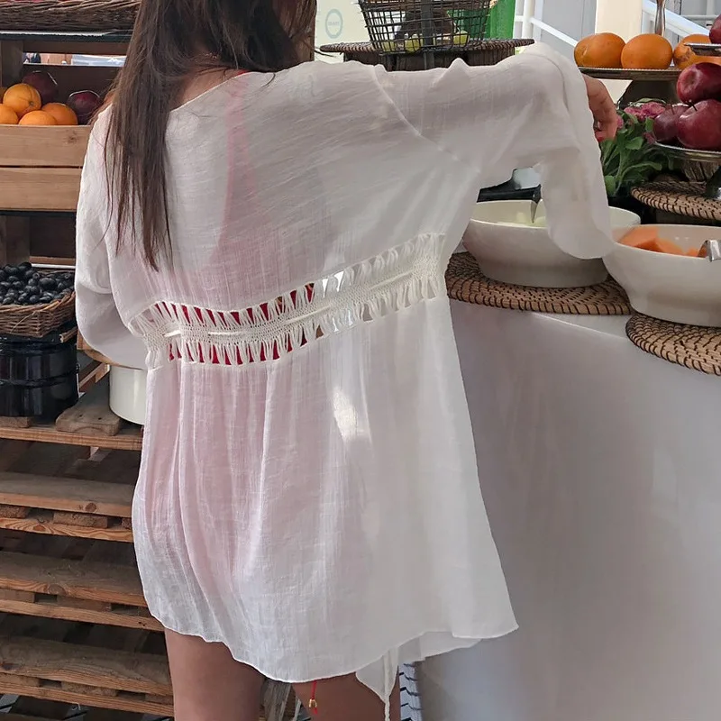 ชุดคลุมบิกินี่สไตล์เกาหลีสำหรับผู้หญิงแบบใหม่ - ชุดชายหาดน้ำหนักเบาทรงหลวม ผ้าซีทรูสำหรับใส่คลุมชุดว่ายน้ำ เหมาะสำหรับวันพักผ่อนที่ชายหาดและบ่อน้ำพุร้อน