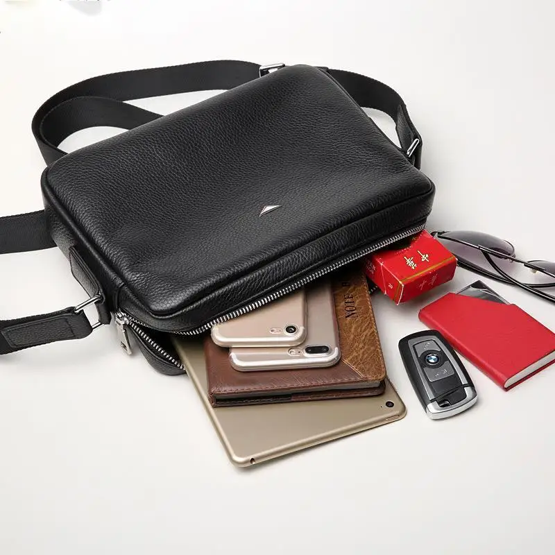 New Single Shoulder Genuine Messenger Luxury Leather Briefcases Men's Casual Crossbody Fashion Top Layer Cowhide Satchel Bag