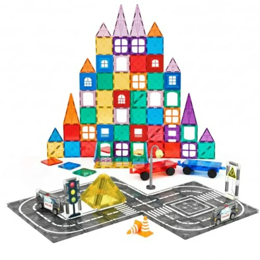 

Набор для расширения дорожной сетки из магнитных плиток + 102 шт. 3D прозрачных магнитных плиток для творческого конструирования, развивающие STEM-игрушки, обучающие инструменты для обучения