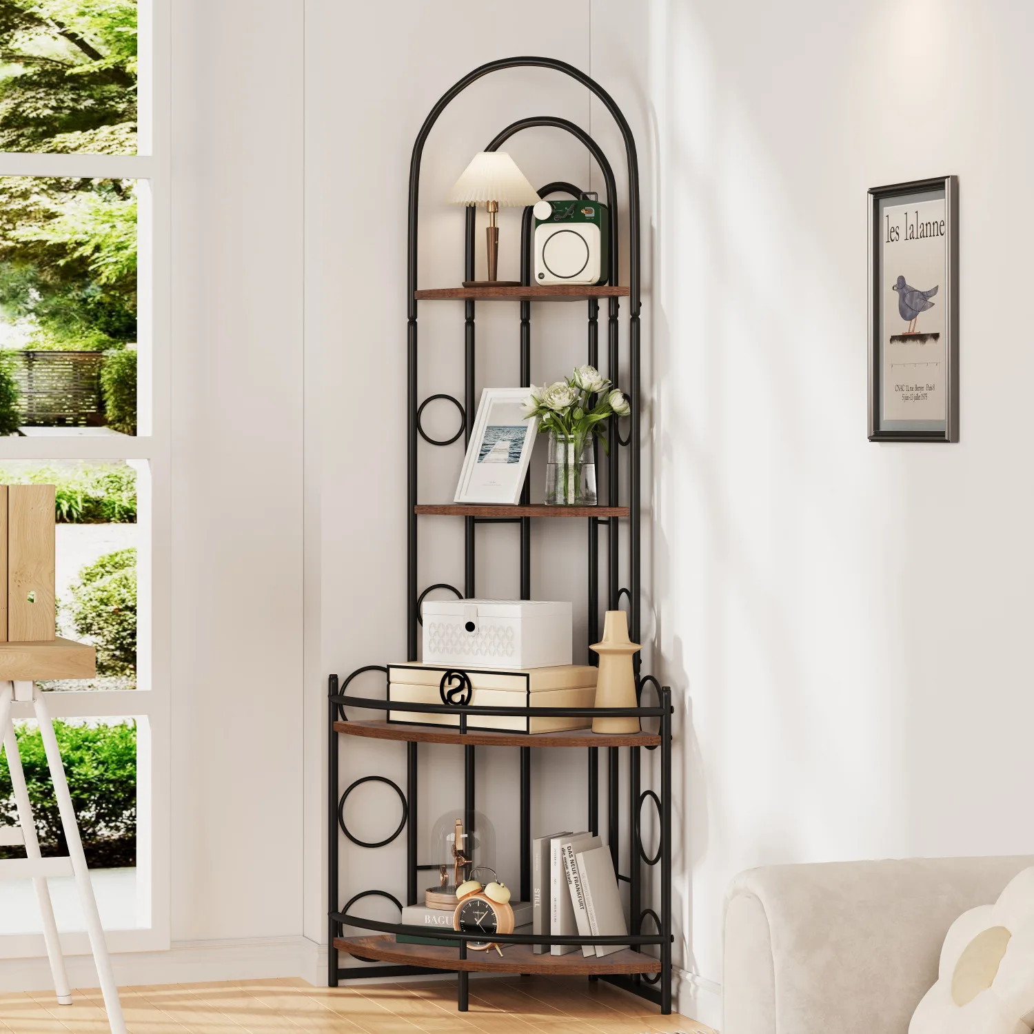 

4-Tier Corner Bookshelf, Modern Style, Plant Stand with Metal Frame