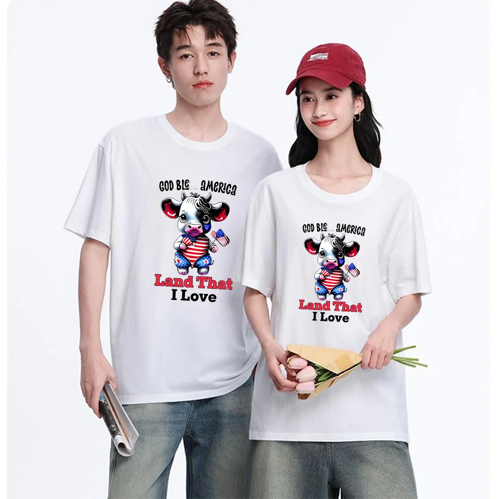 God Bless America Cow Printed T Shirt Breathable Fabric S-XXL Personalized Custom T Shirt Unisex Fit Casual Short Sleeve Tee Aes