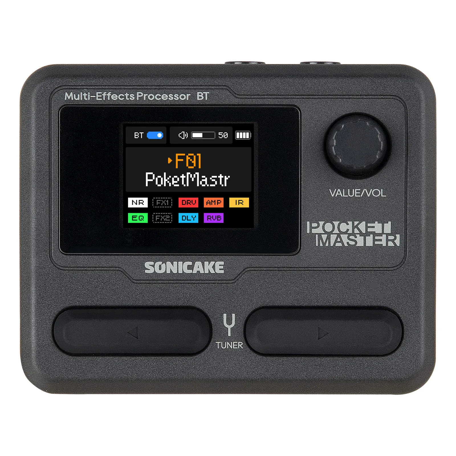 Pedal de Efectos SONICAKE Pocket Master Colorido, Versión en Inglés, Amplificador para Guitarra y Bajo, Más de 100 Multiefectos, Control Inalámbrico por Aplicación, QME-10