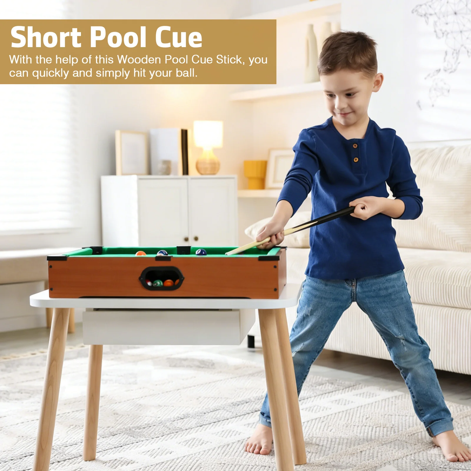 

Kids Mini Pool Cue Stick Wooden Short Billiard Cue Lightweight Strong Build Portable for Travel and Home Use Pool Stick