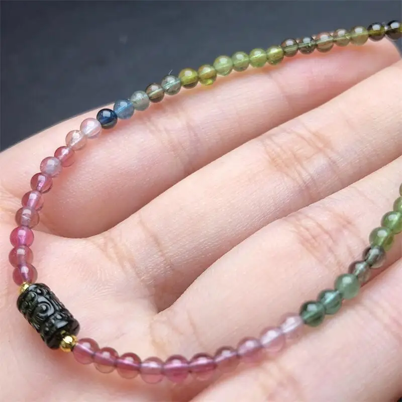 3MM Natural Tourmaline Bracelet Handmade Crystal Quartz Jewelry Stretch Bangle Children Birthday Gift 1PCS