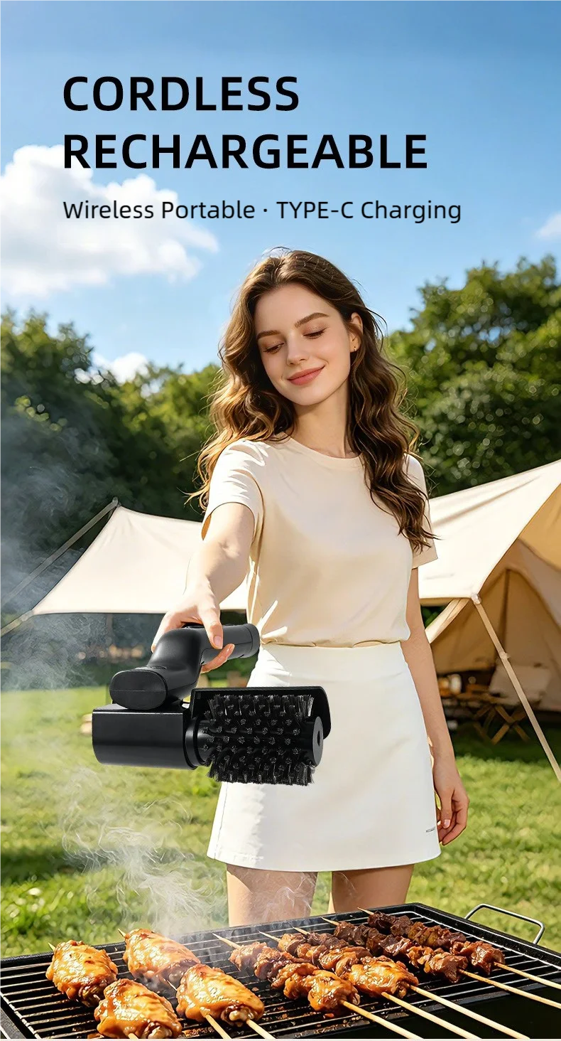 TINSOL Electric barbecue grill cleaning brush, wireless, rechargeable, rotatable, adjustable, for cleaning stubborn grease