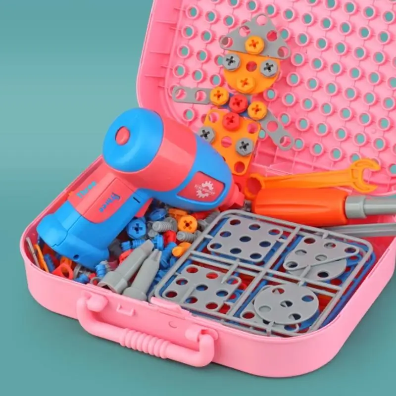 1 セット電気ドリルネジナット 3D パズルおもちゃ子供のおもちゃツールキットごっこ遊び恐竜掘削アセンブリ教育玩具