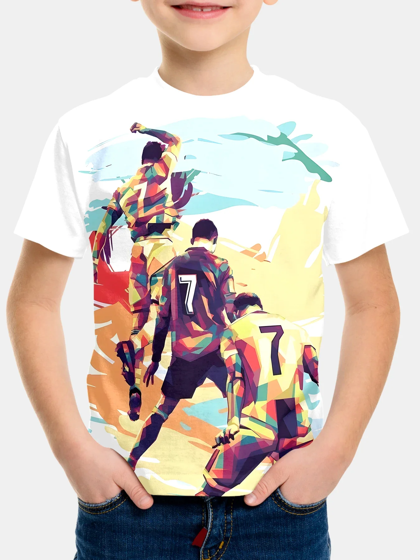 

2025 Parent-Child Summer Clothing, Football star baby Boys' Clothing, Children's short-sleeved Boys' T-shirts