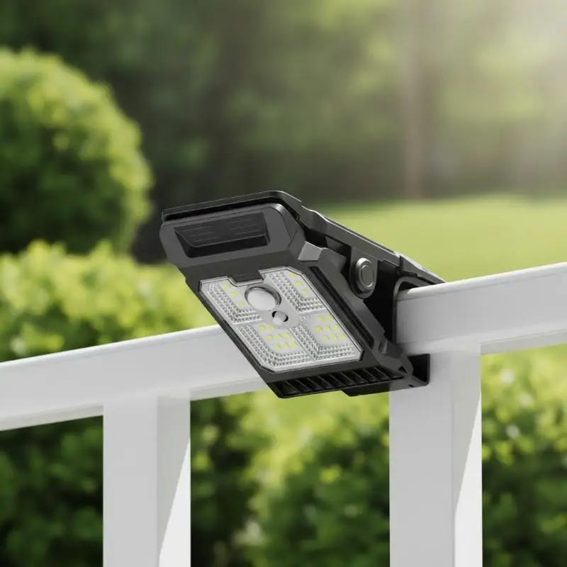 Solar LED Clamp Light Outdoor Waterproof Motion Activated 3 Lighting Modes Garage Fence Camping Decor