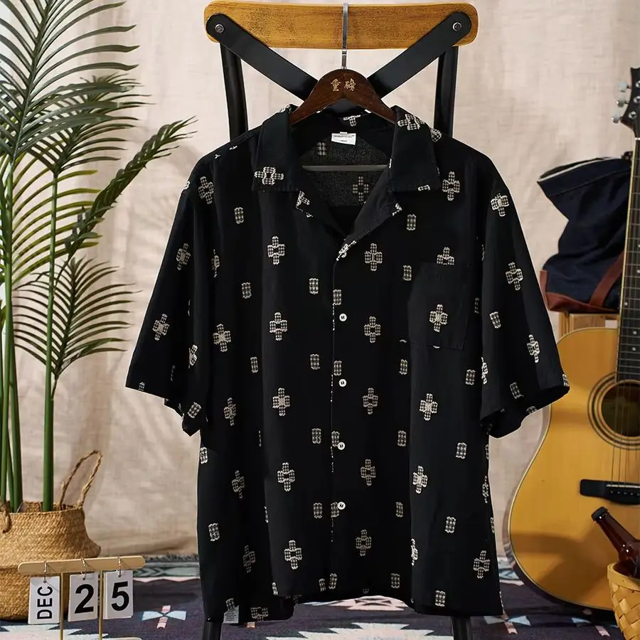 Original Ethnic Style Printed Lapel Shirt Men's Summer New Short-Sleeved Loose Casual Versatile Japanese Retro Tops