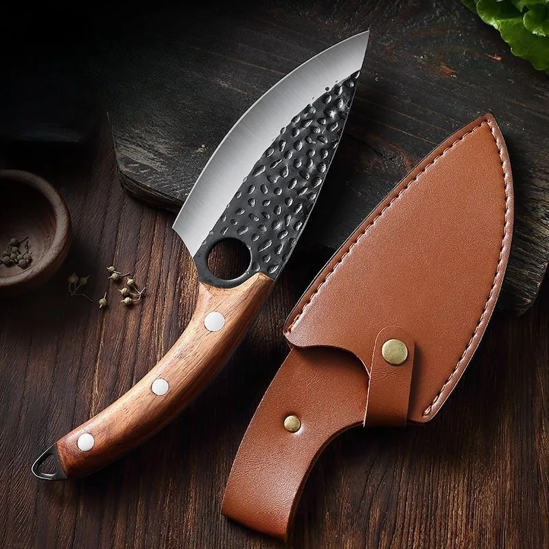 Couteau à désosser martelé forgé, acier inoxydable 5Cr15, acier à haute teneur en carbone, manche RosFrederick, rapHanded, confortable, pointu avec gaine