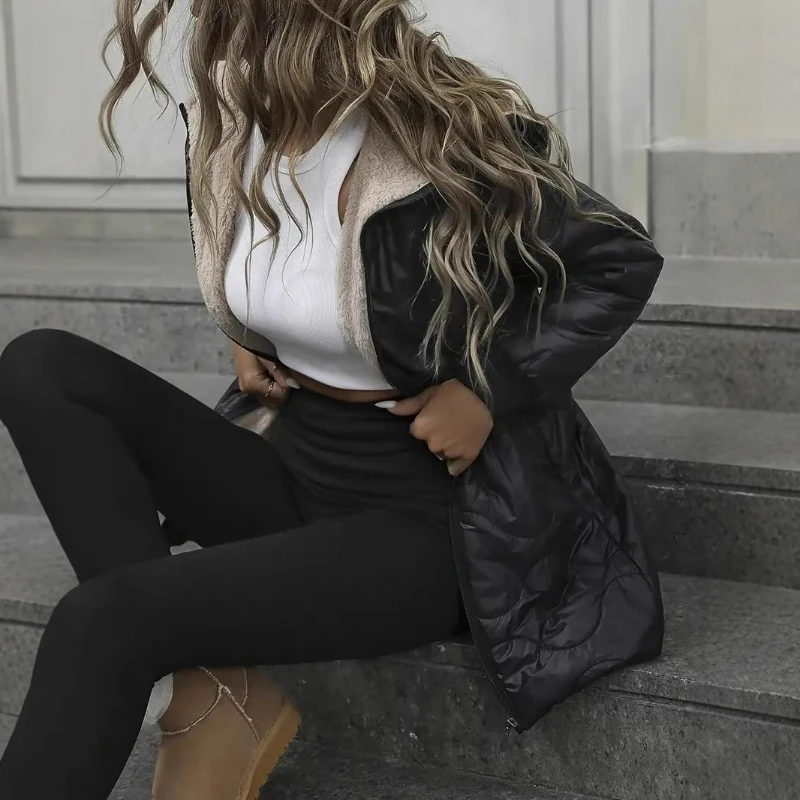 

Parkas Women Thick Hooded Long Coats Zipper Full Sleeve Solid Parka Casual Straight Hoodies Warm Jackets Cardigan Winter