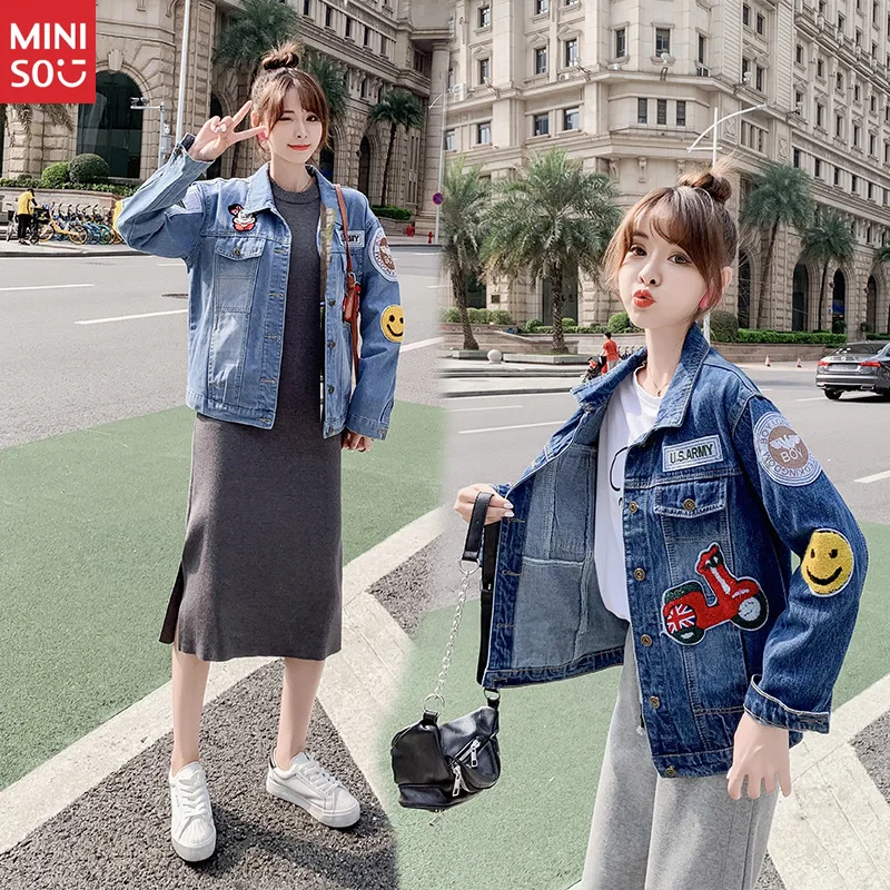 

DisneyDisney Harajuku BF Style Harajuku Denim Jacket Women's Loose Korean Version Trendy Sticker Badge Versatile