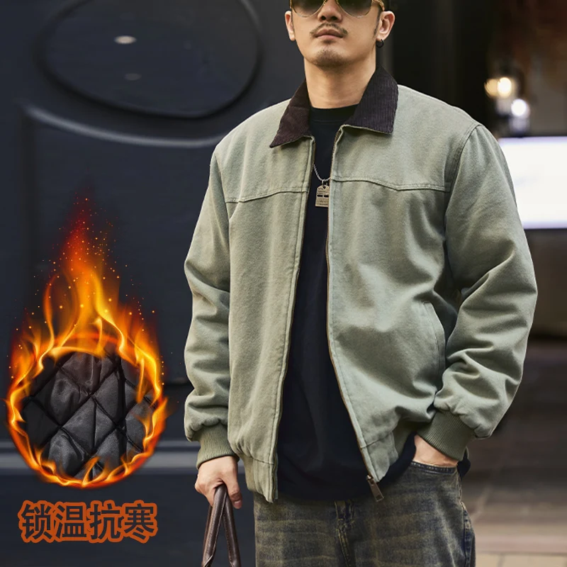 

Американская рабочая одежда в стиле ретро, мужская осенне-зимняя модная брендовая хлопковая одежда с отложным воротником, теплая одежда из парусины