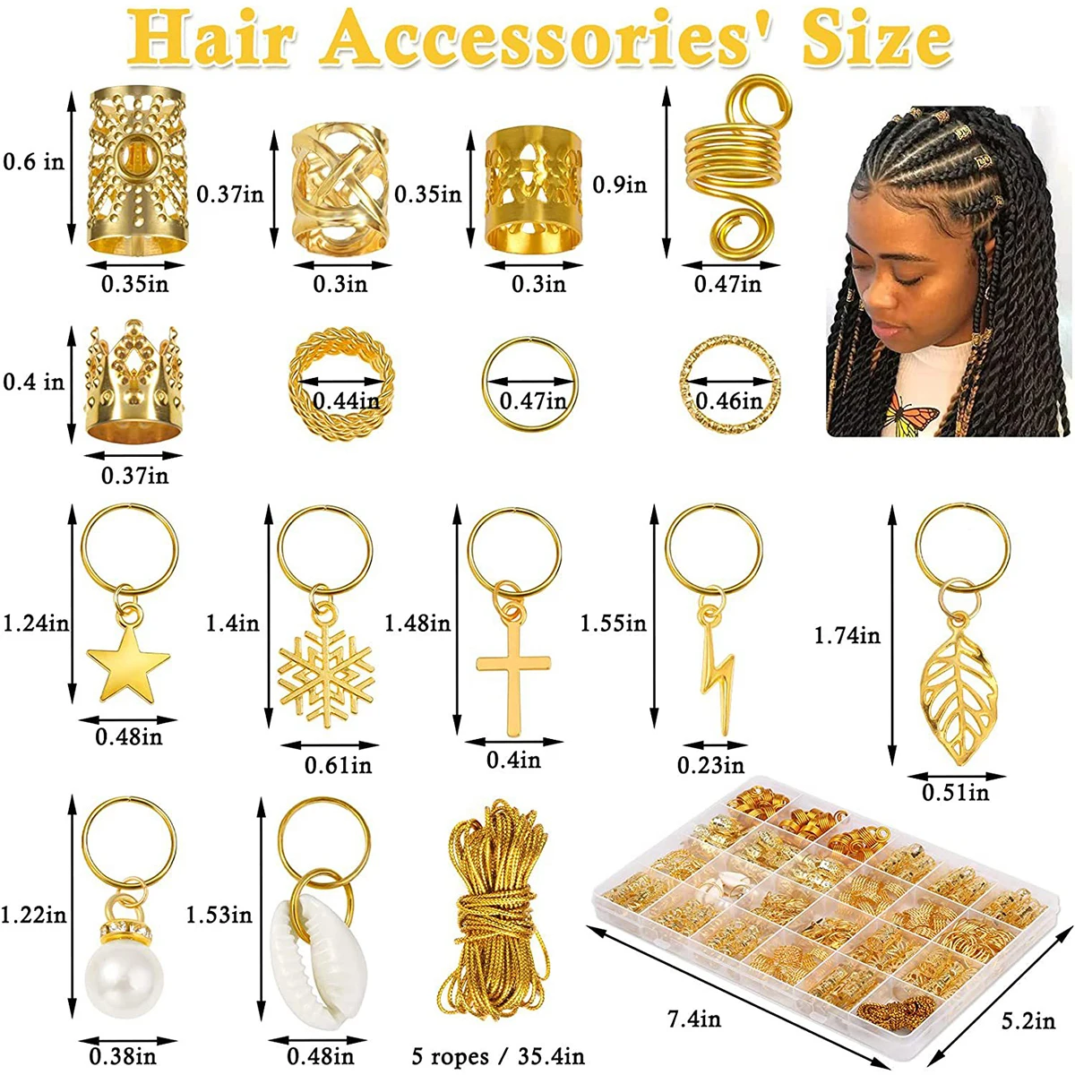 Ensemble d\'anneaux de cheveux dorés pour documents, perles de cordon dorées, dreadlocks, accessoires pour cheveux, bijoux, 257 pièces