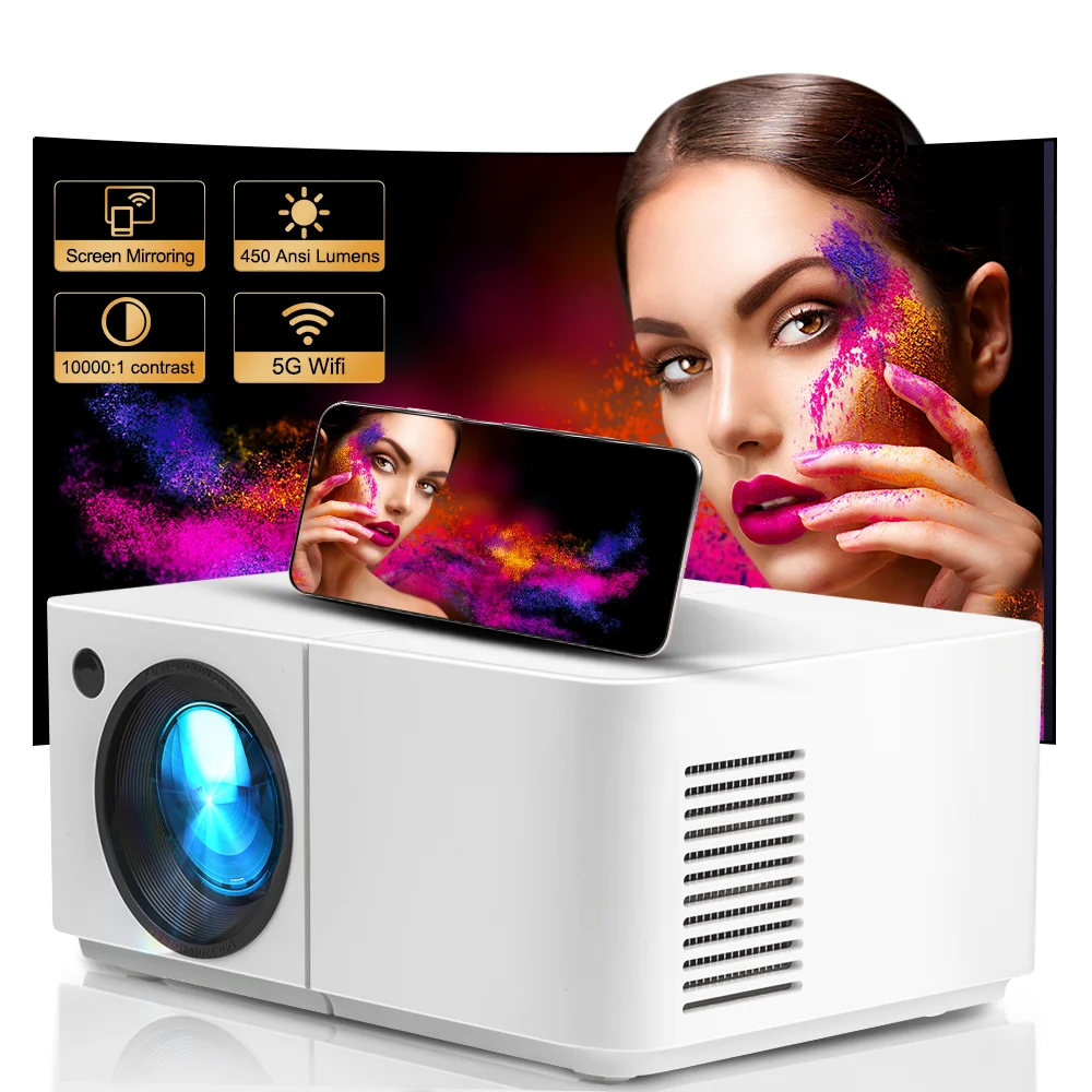 

Mini Portable Projector HD300 5G WIFI 450 Ansi High Brightness E-Focus IOS Android Connection HD300 Projetor Home Cinema Beamer