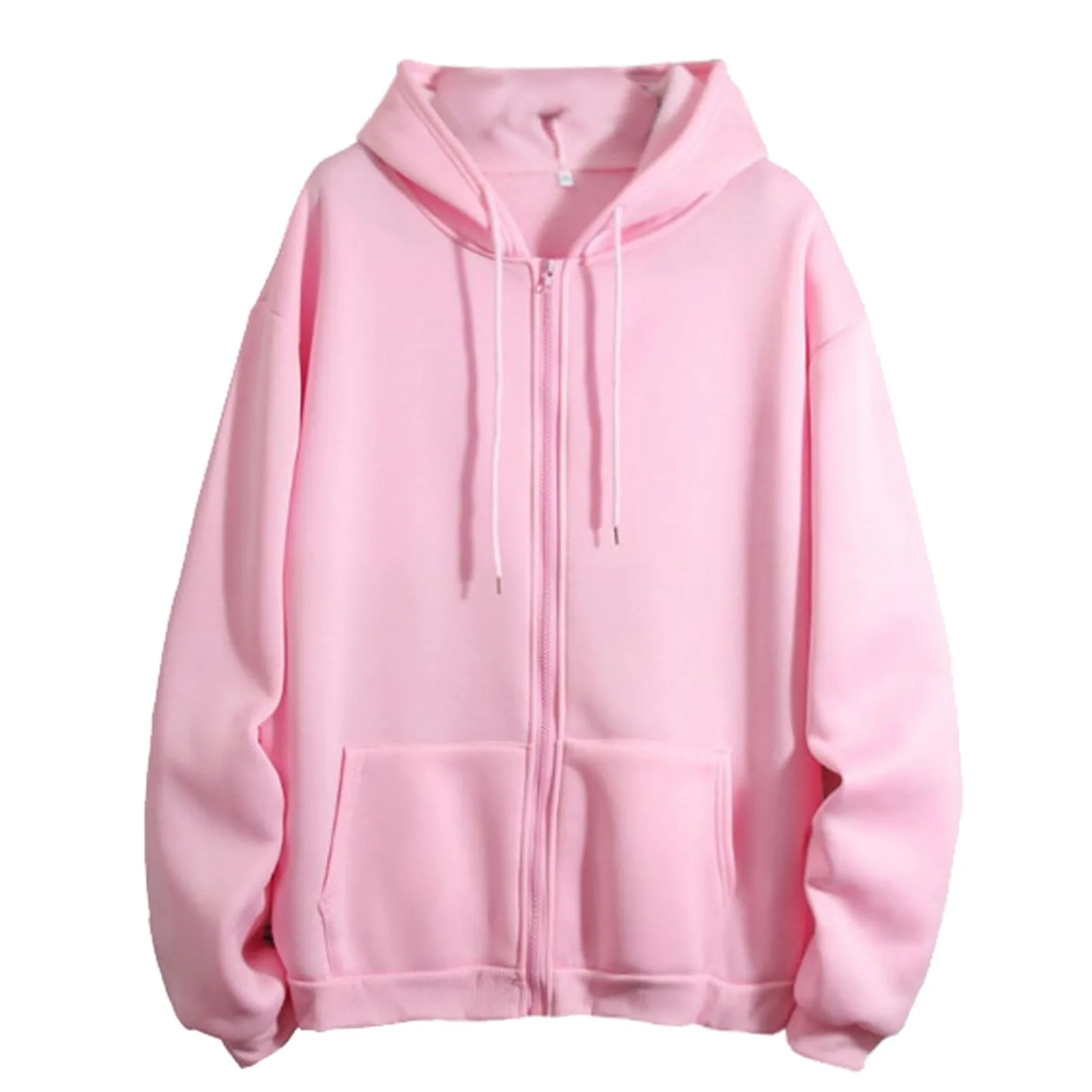 Women Casual Zip Up Oversize Hoodie Sweatshirt Female Streetwear Solid Color Drawstring Harajuku Women Clothes Fashion Y2k Tops