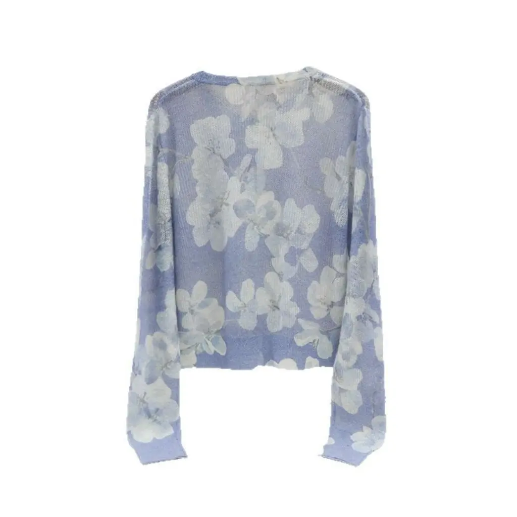 

Alabaka Women's round Neck Cardigan Thin Knitted Sweater Alpaca Butterfly Watercolor Printed Dyeed Beautiful Wool