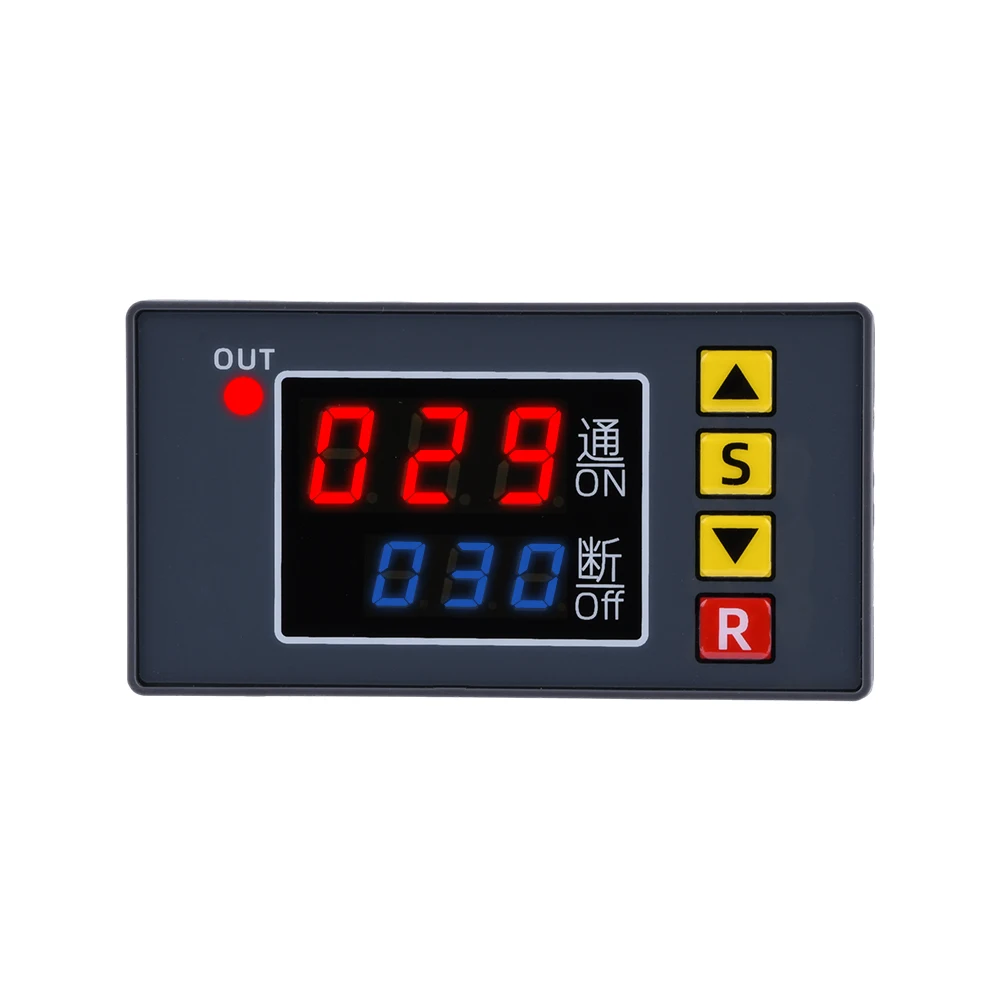 DC 12V AC 110V 220V Digital Time Delay Relay Dual LED Display Cycle Timer Control Switch Adjustable 0-999 Hours Adjustable Power