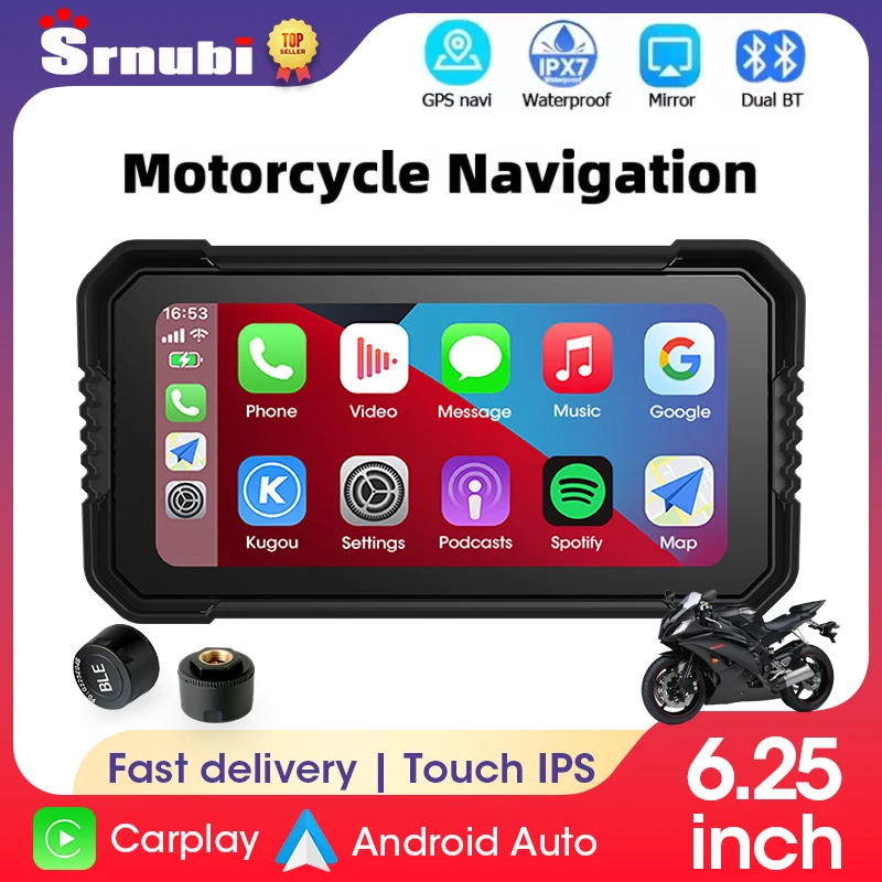 

Беспроводной CarPlay Moto Android Auto 6,25-дюймовый GPS-навигатор для мотоцикла, экран, портативная цифровая приборная панель мотоцикла