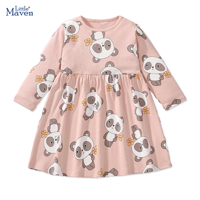 

Little maven 2025 г., милые платья принцессы с длинными рукавами и пандой для маленьких девочек, весенне-осенняя детская одежда, праздничное платье для девочек