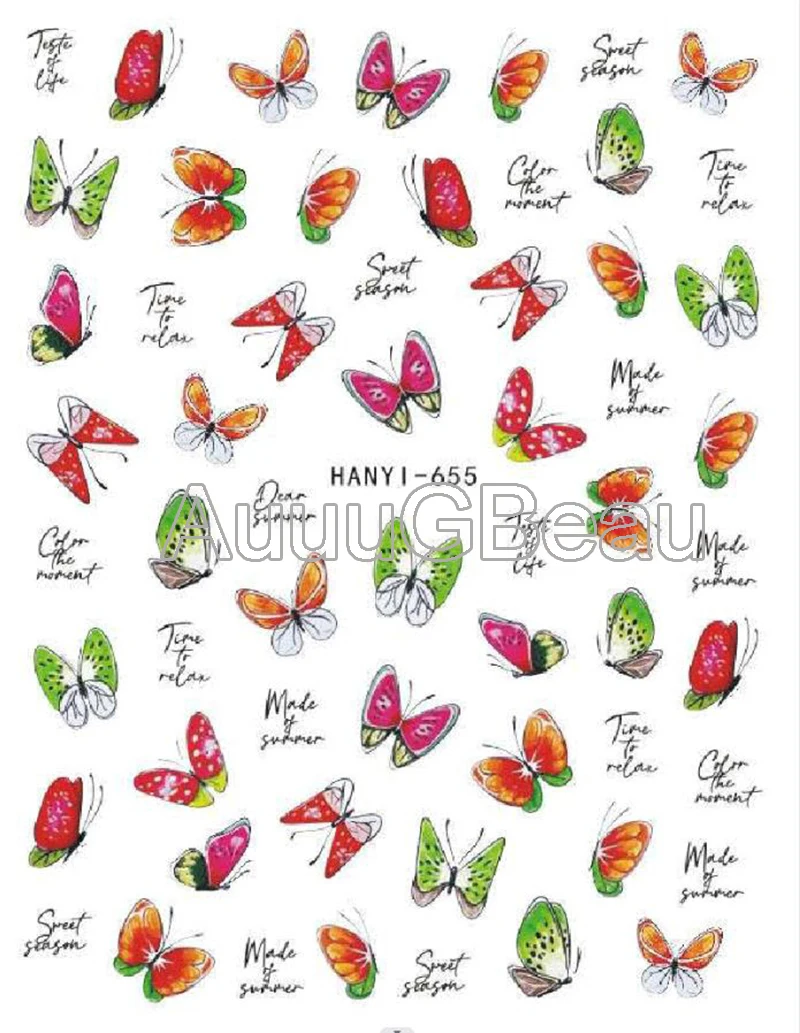 Nail Art 3d Back Glue Stickers Summer Fruits Colorful Butterflys decalcomanie decorazione per unghie Salon Beauty