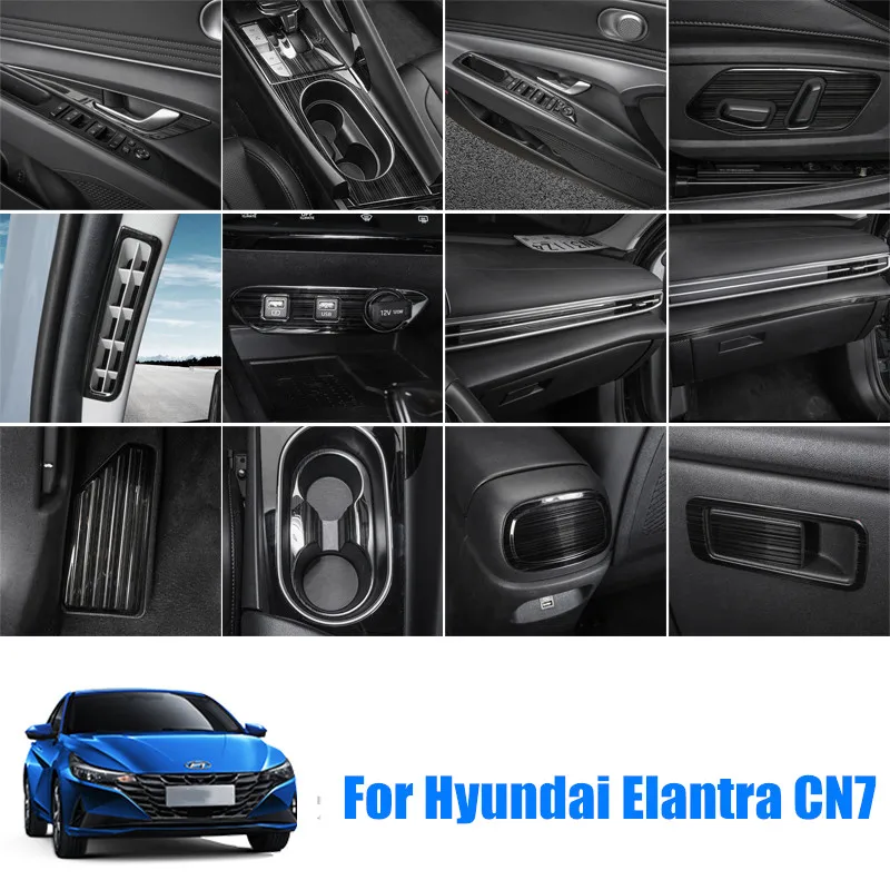 Car Interior Drawing black Stainless steel Decoraton Cover Trim For Hyundai Elantra CN7 2020 2021 LHD